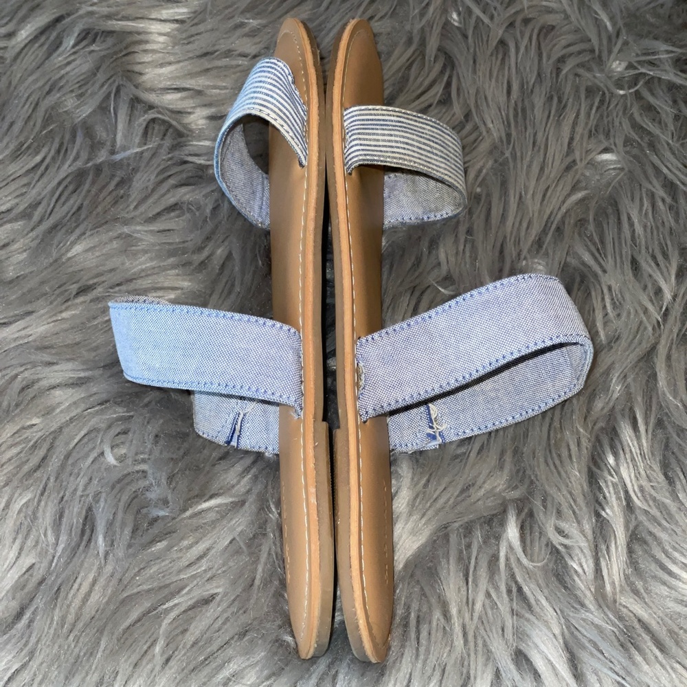 Old Navy Chambray Blue White Striped Double Strap Sandal Slides Size 10 - Picture 4 of 6
